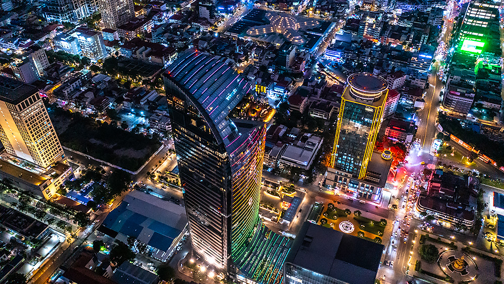 Aerial view of Phnom Penh at nighttime | Drone Photography in Cambodia