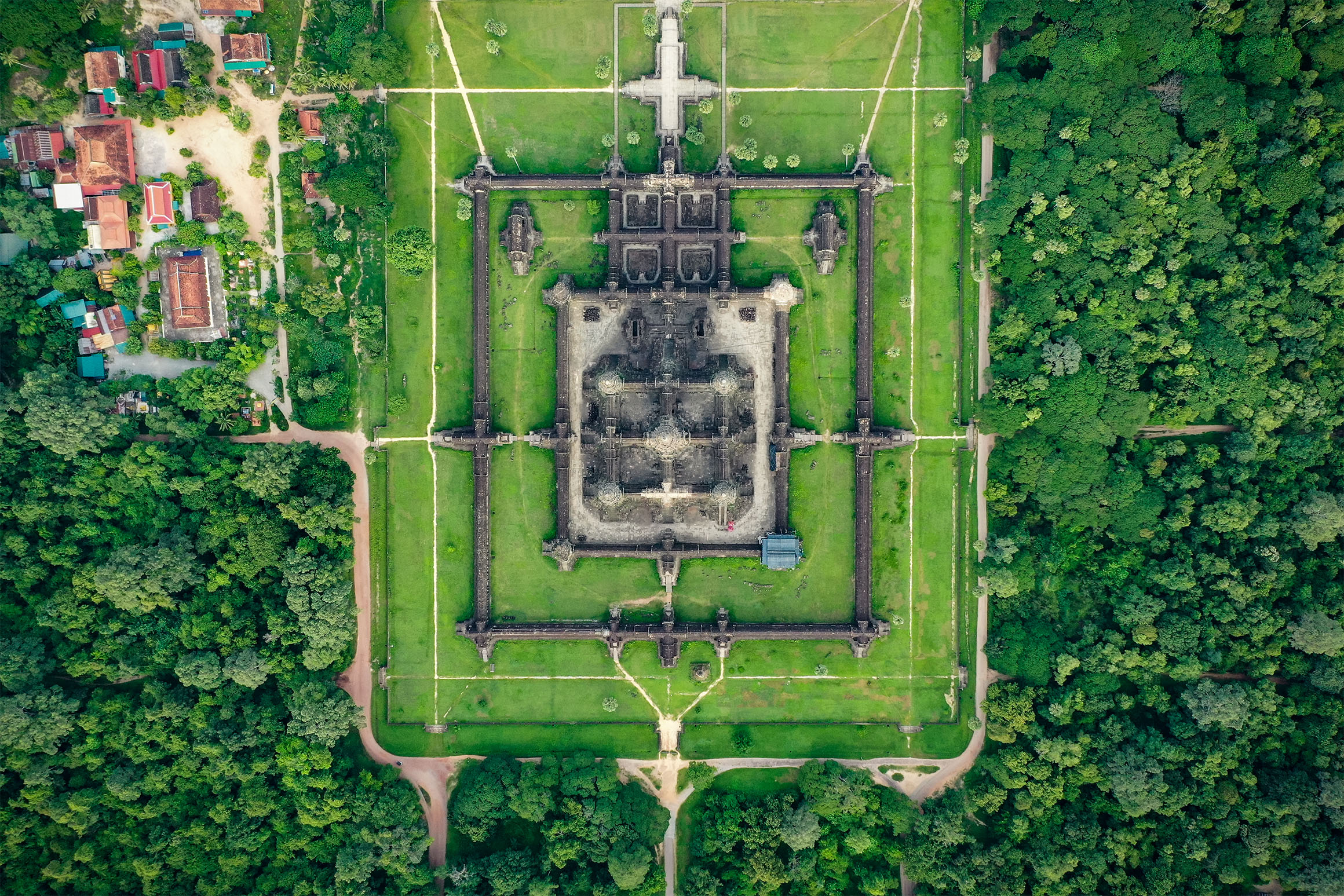 Drone Videographer - View down on Angkor Wat in Siem Reap, Cambodia