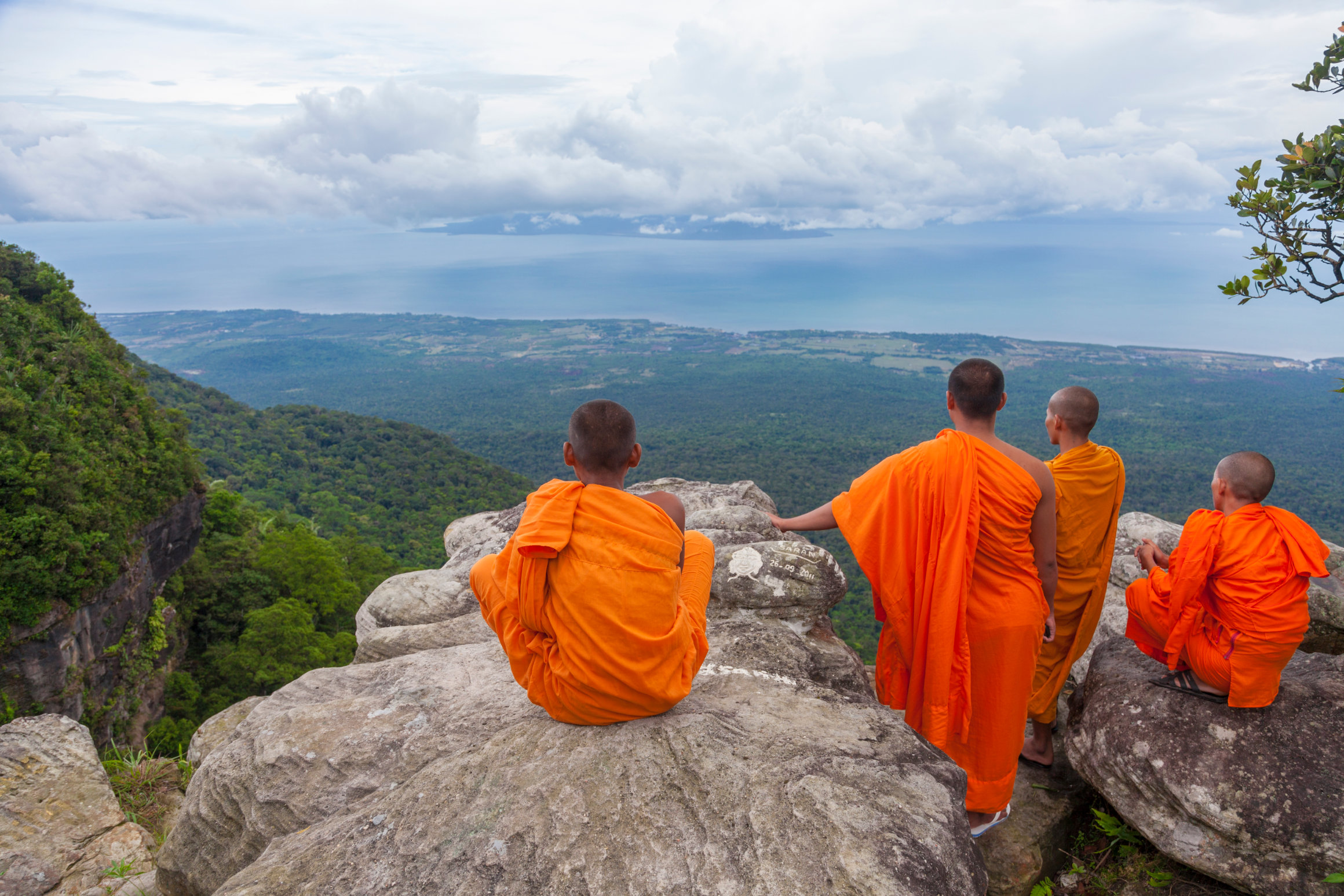 Buddhist monks on Bokor Mountain - Kampot, Cambodia