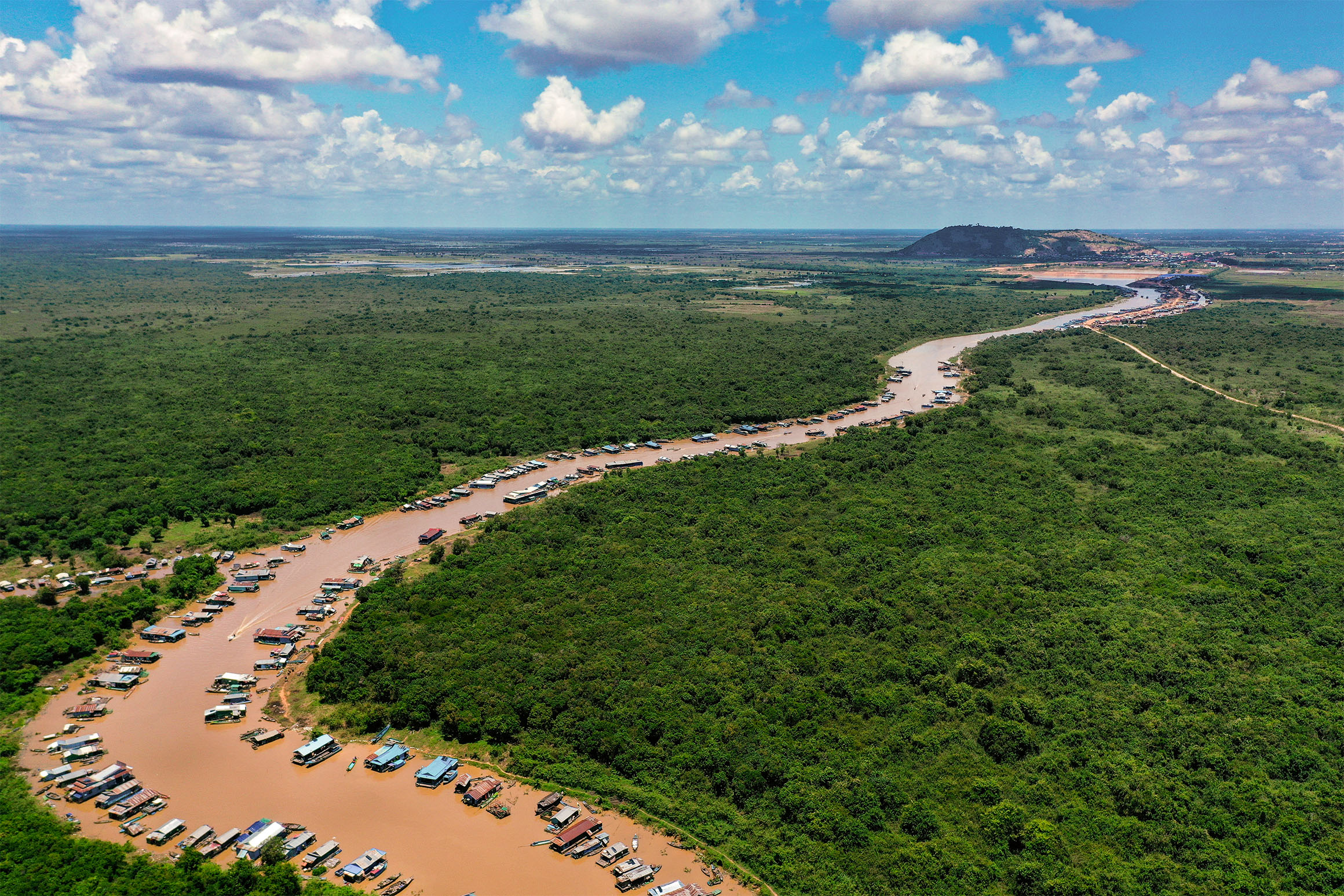 Aerial Drone Photography - Chong Kneas Floating Village near Siem Reap, Cambodia