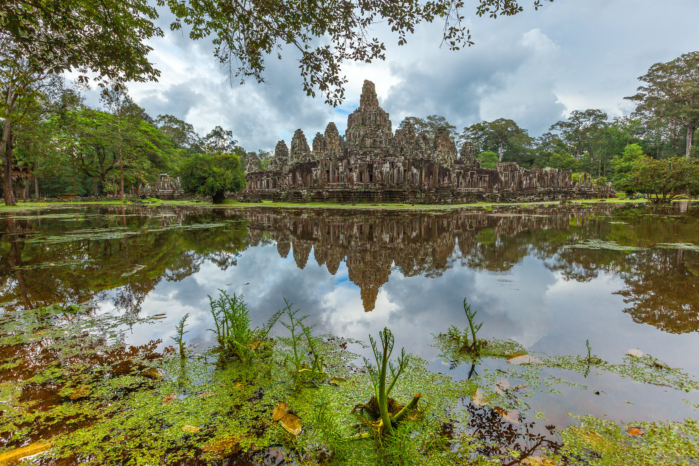 Bayon temple reflection and pond - Siem Reap, Cambodia