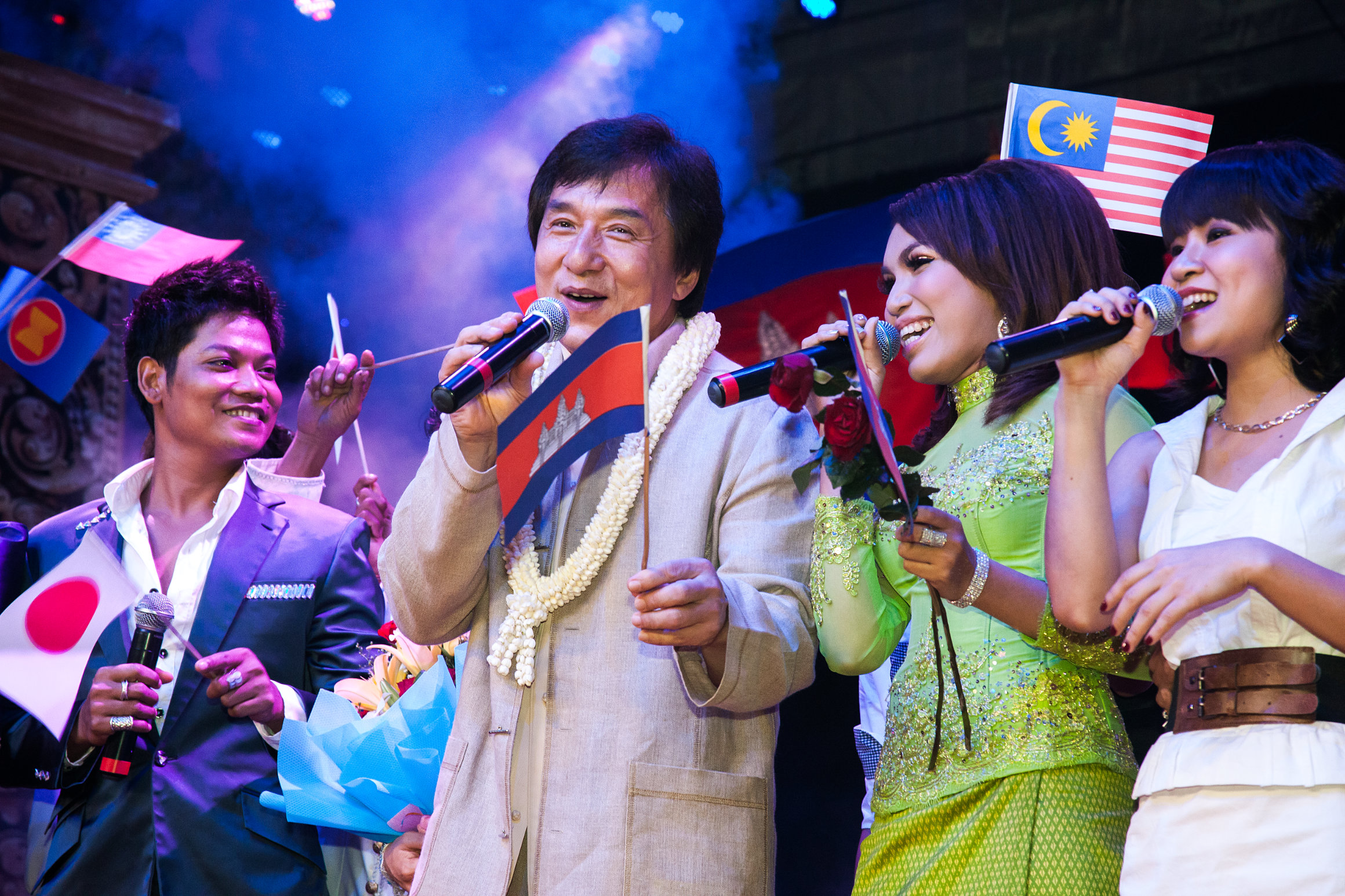 Jackie Chan singing at an NGO concert in Phnom Penh, Cambodia
