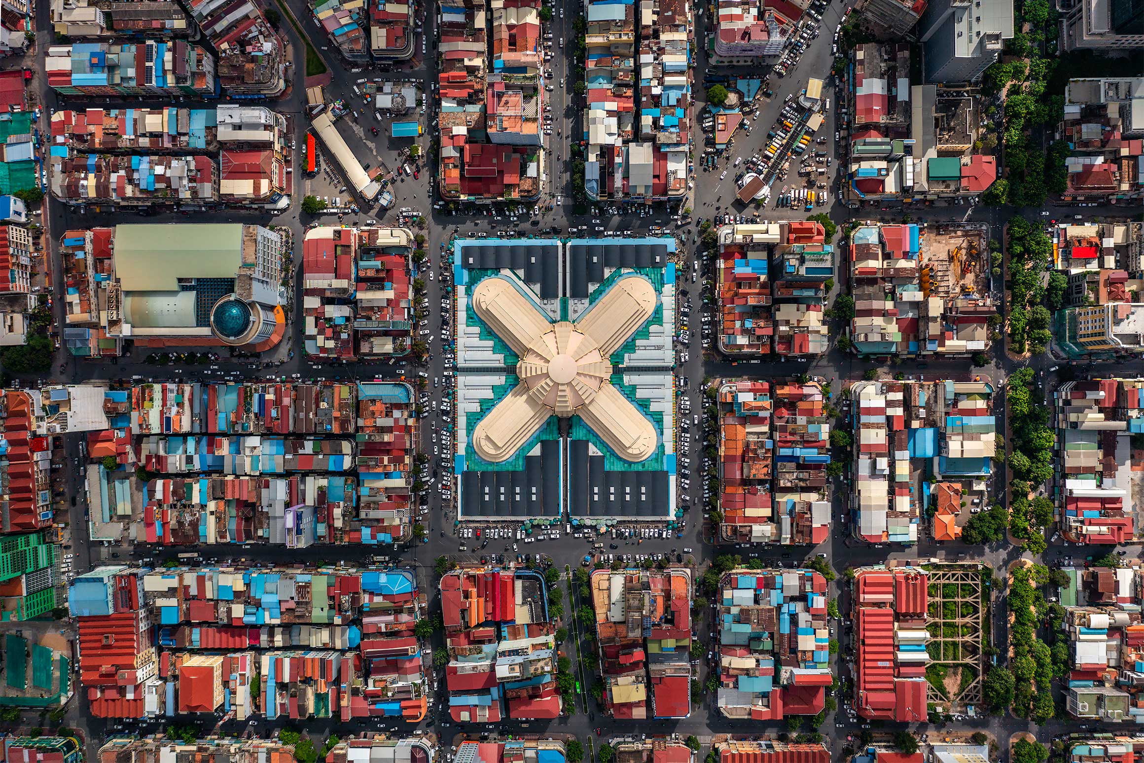 Aerial view of Central Market in Phnom Penh | Cambodia Drone Photographer